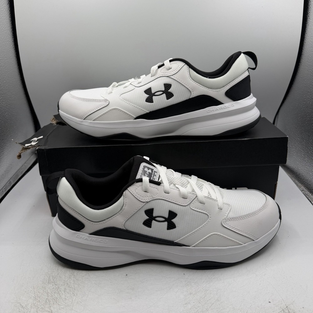 Under Armour Charged Edge Shoes Mens Sz 13 White Black Sneakers 3026727-100